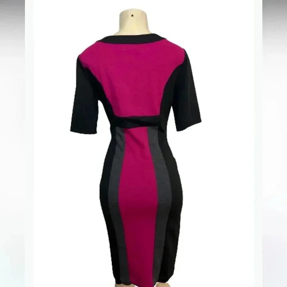 9&co pink BLACK GRAT COLOR BLOCK DRESS MIDI LENGTH SHORT SLEEVE SIZE 6 - Picture 2 of 8